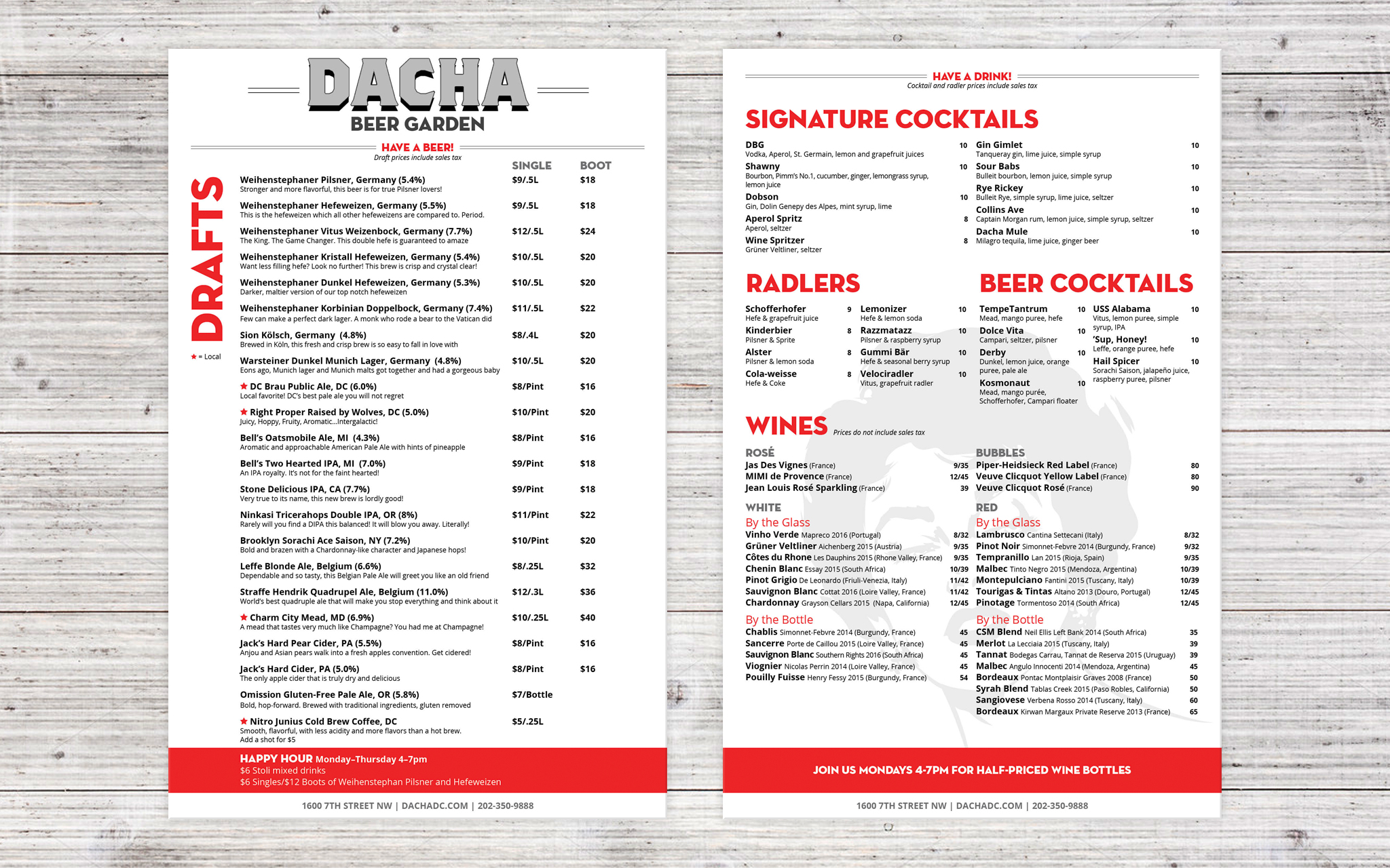 beer and cocktail menus